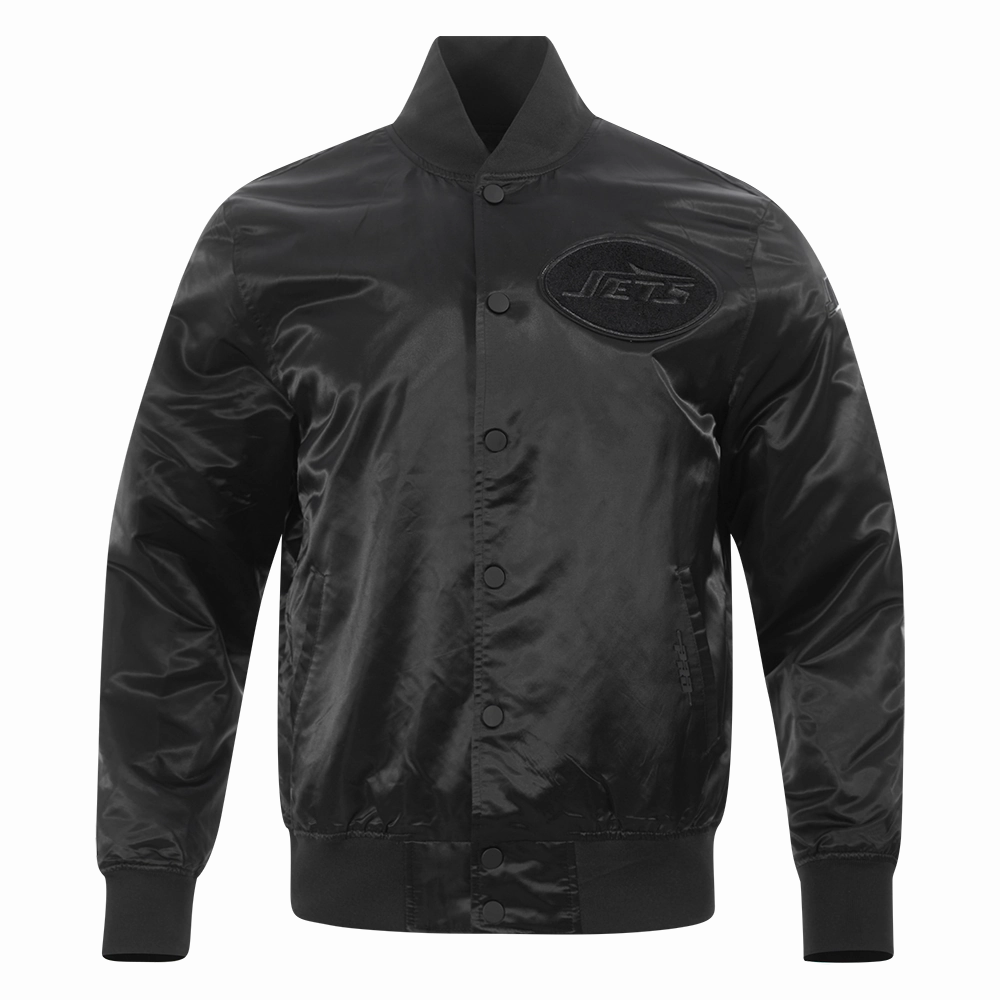 NFL NEW YORK JETS TRIPLE BLACK MEN'S SATIN JACKET (BLACK)