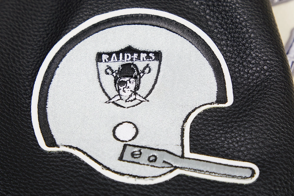 NFL OAKLAND RAIDERS RETRO CLASSIC MEN'S RIB WOOL VARSITY JACKET (EGGSHELL/BLACK)