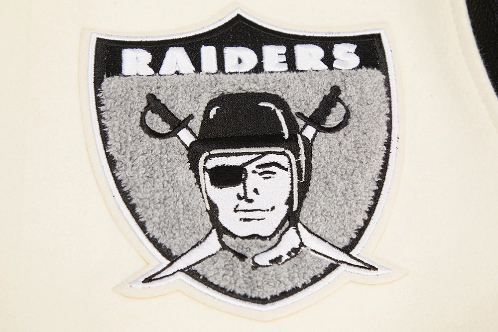 NFL OAKLAND RAIDERS RETRO CLASSIC MEN'S RIB WOOL VARSITY JACKET (EGGSHELL/BLACK)