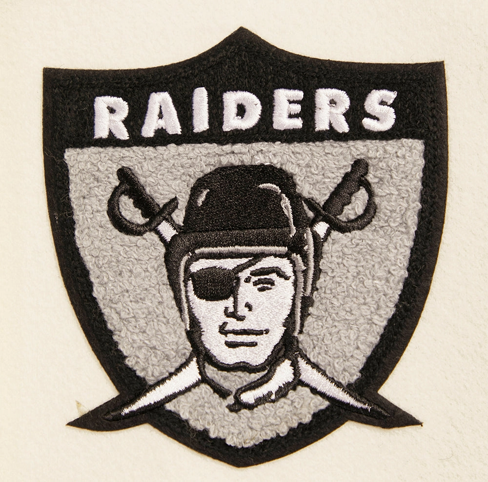 NFL OAKLAND RAIDERS RETRO CLASSIC WOMEN'S RIB WOOL VARSITY JACKET (EGGSHELL/ BLACK)