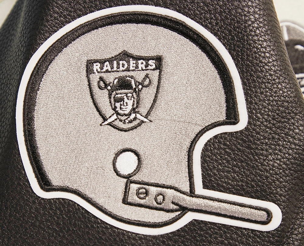 NFL OAKLAND RAIDERS RETRO CLASSIC WOMEN'S RIB WOOL VARSITY JACKET (EGGSHELL/ BLACK)
