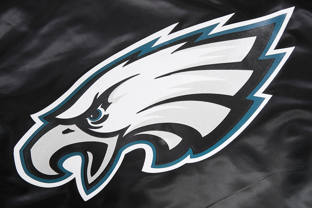 NFL PHILADELPHIA EAGLES BIG LOGO NO FILL MEN'S SATIN JACKET (BLACK)