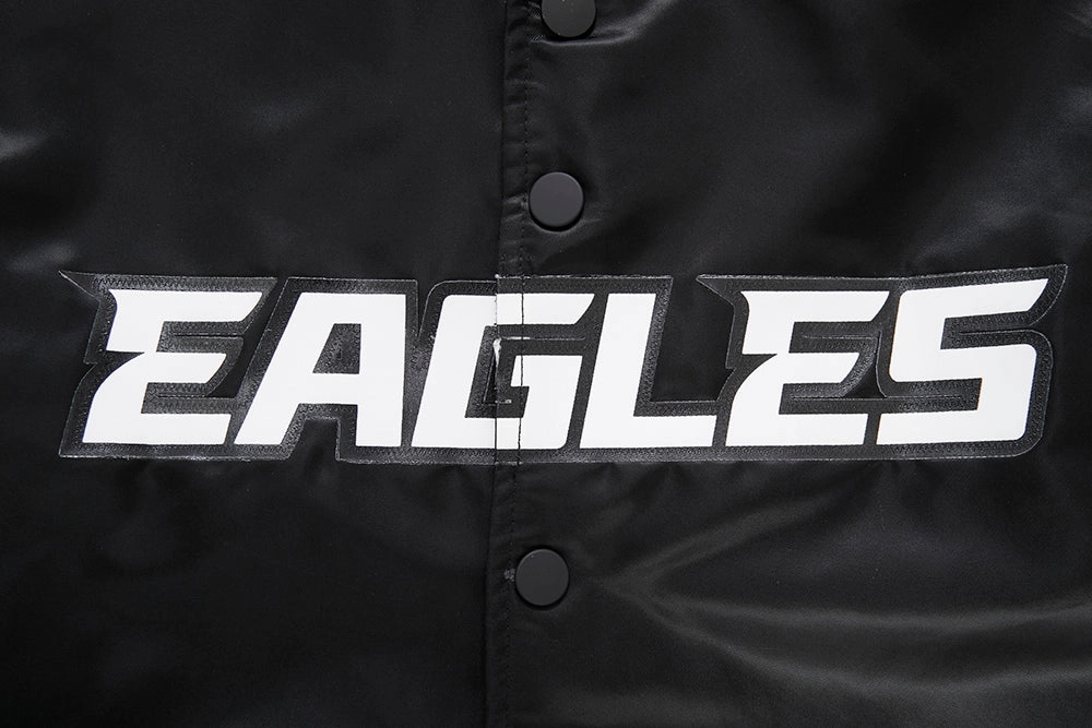 NFL PHILADELPHIA EAGLES BIG LOGO NO FILL MEN'S SATIN JACKET (BLACK)