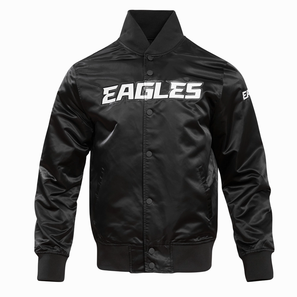 NFL PHILADELPHIA EAGLES BIG LOGO NO FILL MEN'S SATIN JACKET (BLACK)