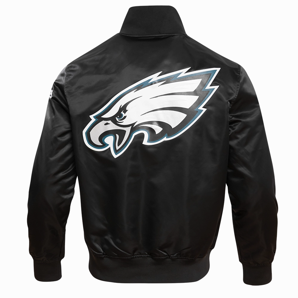 NFL PHILADELPHIA EAGLES BIG LOGO NO FILL MEN'S SATIN JACKET (BLACK)