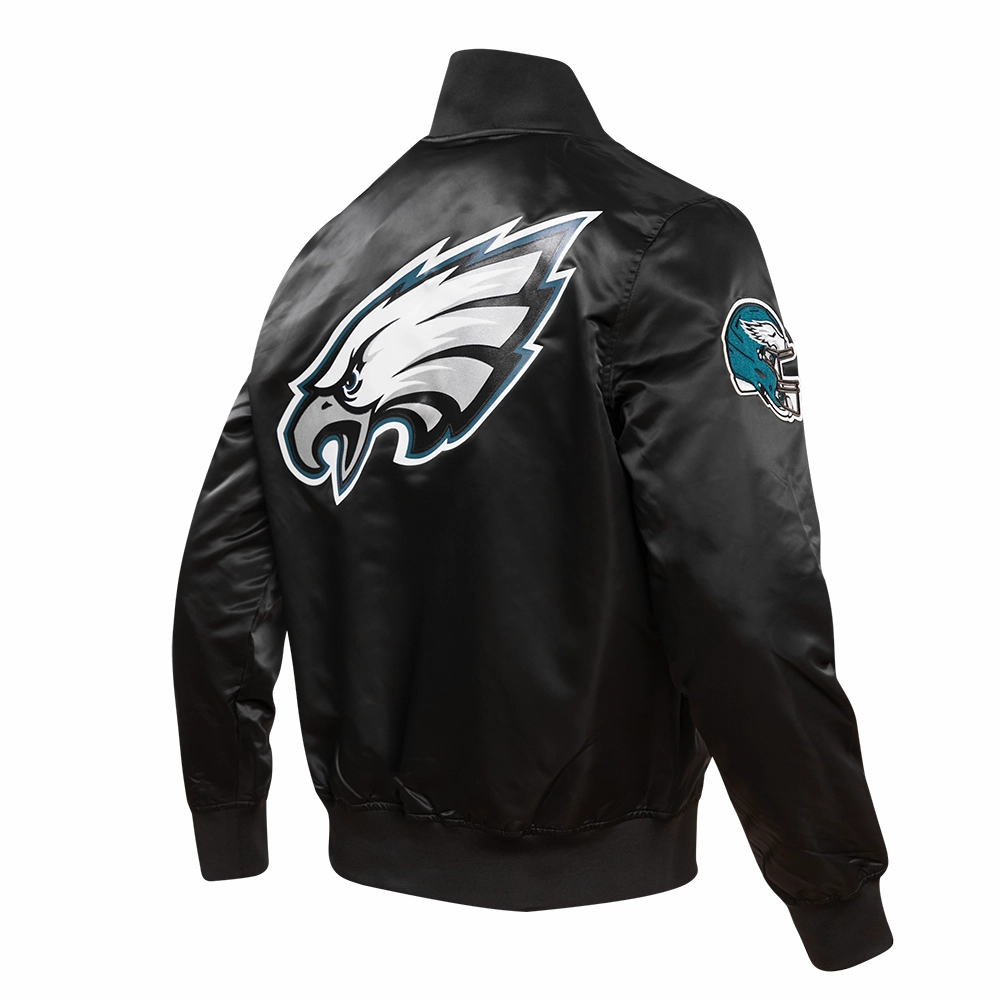 NFL PHILADELPHIA EAGLES BIG LOGO NO FILL MEN'S SATIN JACKET (BLACK)