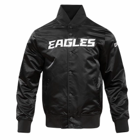 NFL PHILADELPHIA EAGLES BIG LOGO NO FILL MEN'S SATIN JACKET (BLACK)
