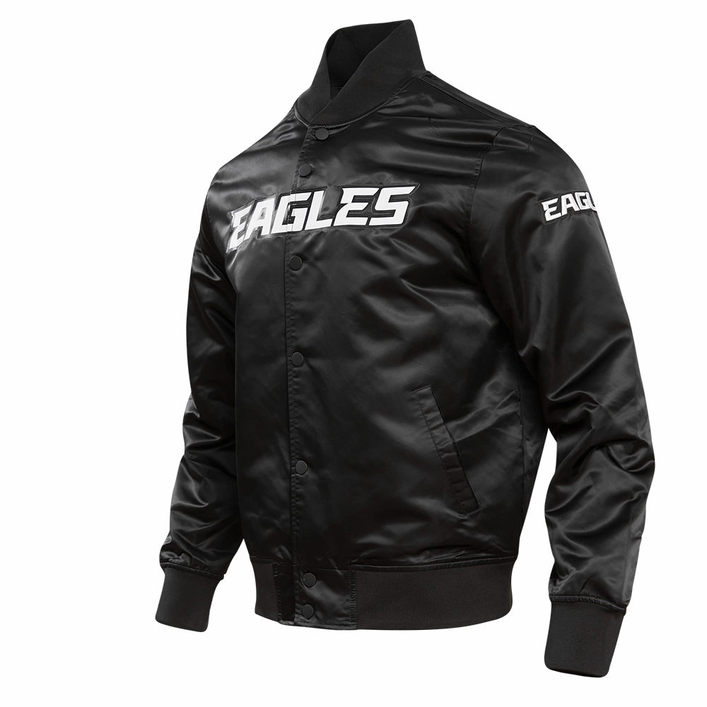 NFL PHILADELPHIA EAGLES BIG LOGO NO FILL MEN'S SATIN JACKET (BLACK)
