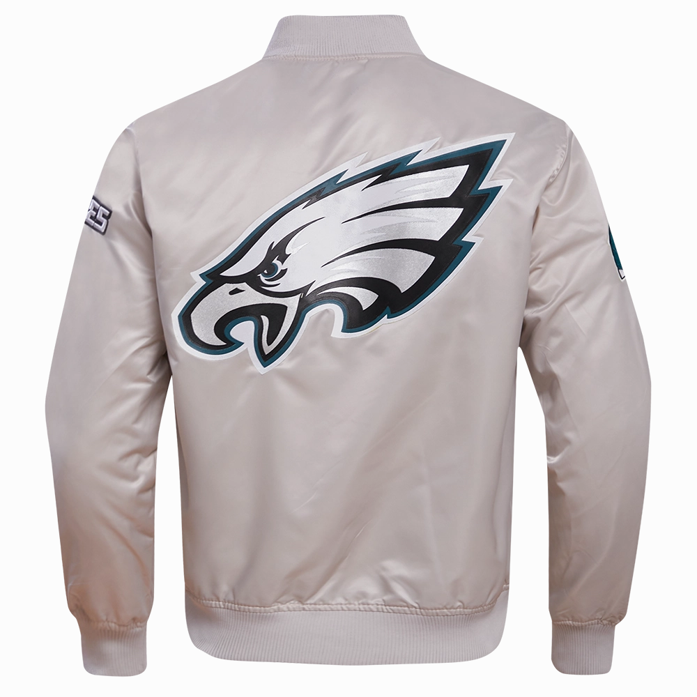 NFL PHILADELPHIA EAGLES BIG LOGO NO FILL MEN'S SATIN JACKET (SILVER)