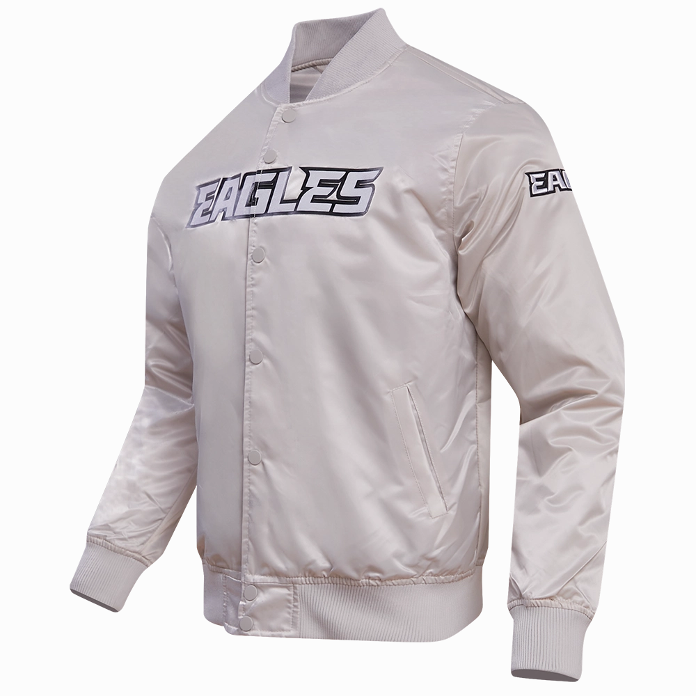 NFL PHILADELPHIA EAGLES BIG LOGO NO FILL MEN'S SATIN JACKET (SILVER)