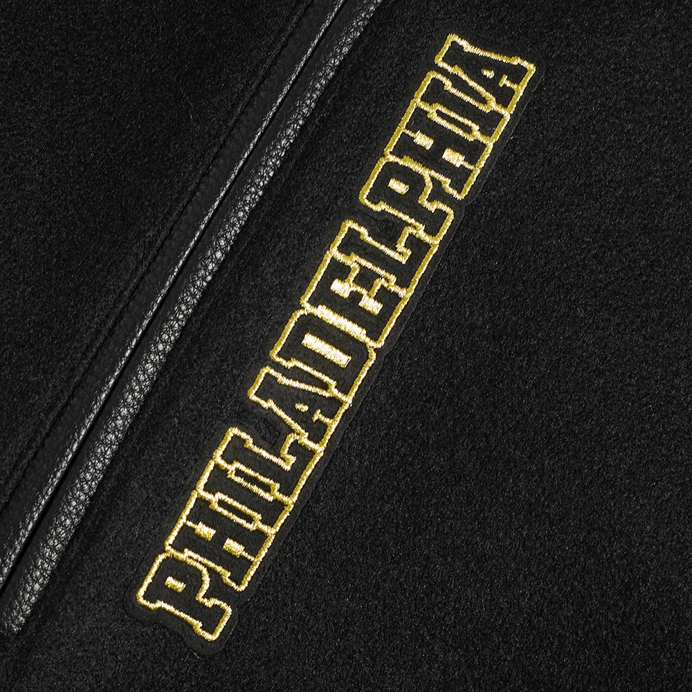 NFL PHILADELPHIA EAGLES BLACK & GOLD MEN'S WOOL VARSITY JACKET (JET BLACK)