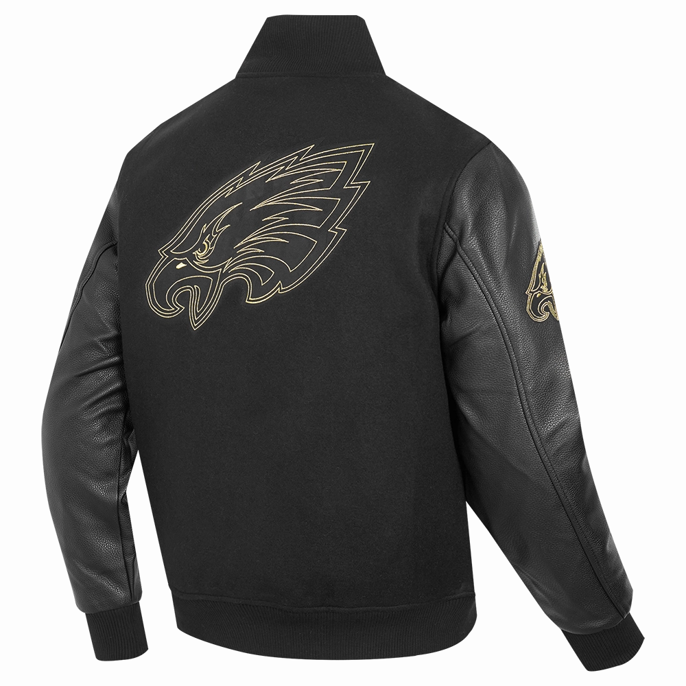 NFL PHILADELPHIA EAGLES BLACK & GOLD MEN'S WOOL VARSITY JACKET (JET BLACK)
