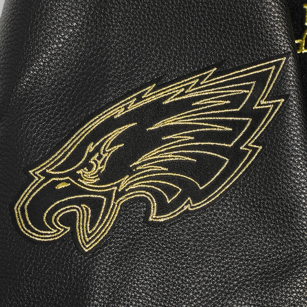 NFL PHILADELPHIA EAGLES BLACK & GOLD MEN'S WOOL VARSITY JACKET (JET BLACK)