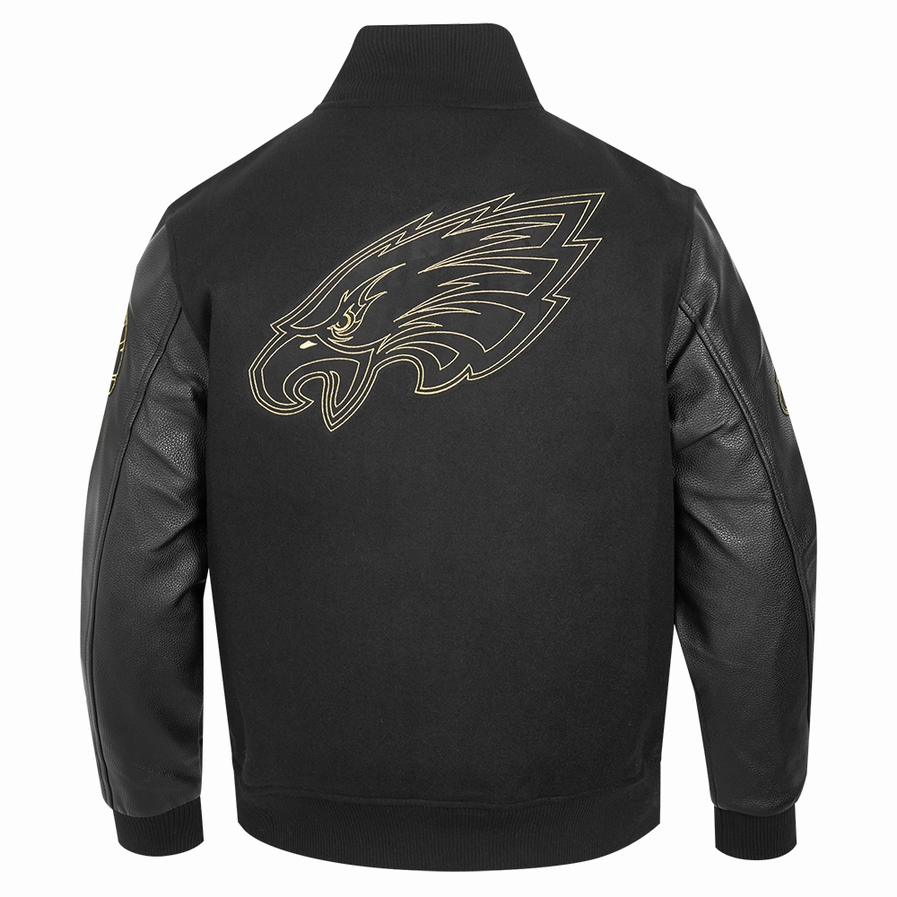 NFL PHILADELPHIA EAGLES BLACK & GOLD MEN'S WOOL VARSITY JACKET (JET BLACK)