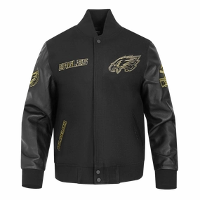 NFL PHILADELPHIA EAGLES BLACK & GOLD MEN'S WOOL VARSITY JACKET (JET BLACK)