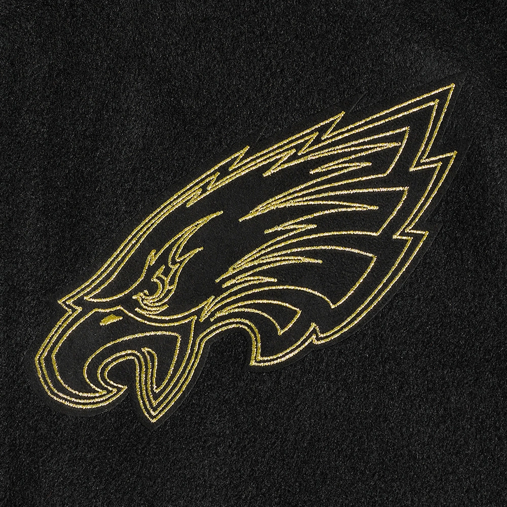 NFL PHILADELPHIA EAGLES BLACK & GOLD MEN'S WOOL VARSITY JACKET (JET BLACK)