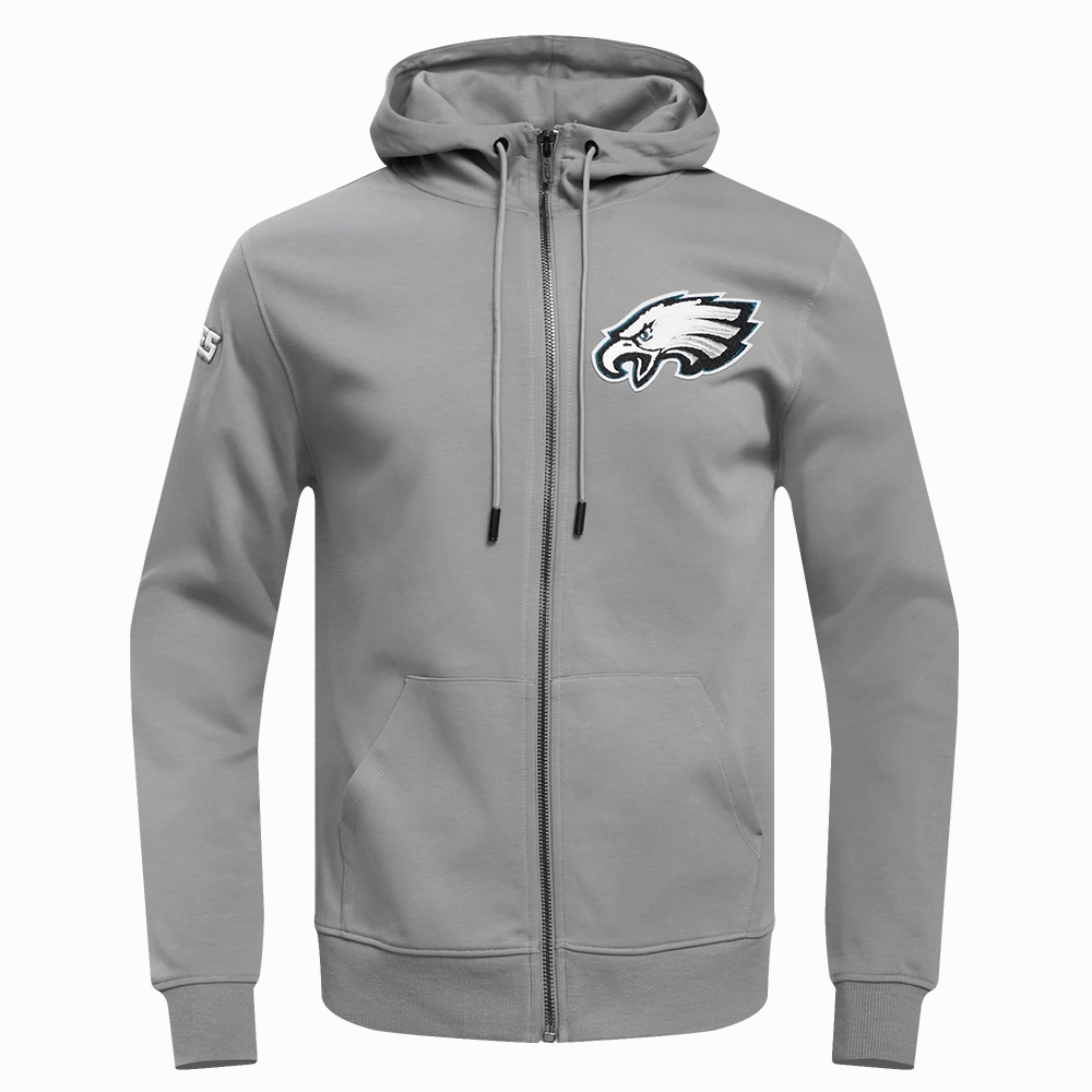 NFL PHILADELPHIA EAGLES CLASSIC CHENILLE MEN'S DOUBLE KNIT  FULL ZIP HOODIE (GRAY)