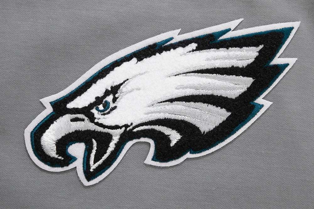 NFL PHILADELPHIA EAGLES CLASSIC CHENILLE MEN'S DOUBLE KNIT  FULL ZIP HOODIE (GRAY)