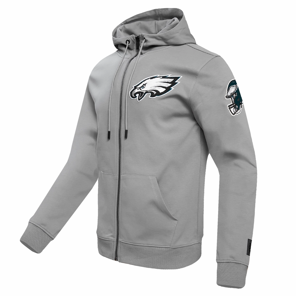 NFL PHILADELPHIA EAGLES CLASSIC CHENILLE MEN'S DOUBLE KNIT  FULL ZIP HOODIE (GRAY)