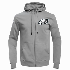 NFL PHILADELPHIA EAGLES CLASSIC CHENILLE MEN'S DOUBLE KNIT  FULL ZIP HOODIE (GRAY)