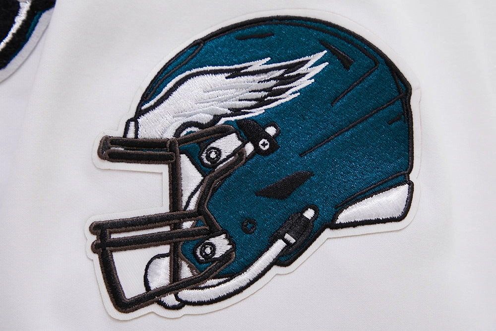 NFL PHILADELPHIA EAGLES CLASSIC CHENILLE MEN'S DOUBLE KNIT PULLOVER HOODIE (WHITE)