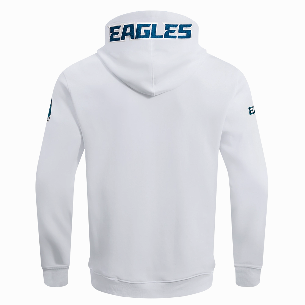 NFL PHILADELPHIA EAGLES CLASSIC CHENILLE MEN'S DOUBLE KNIT PULLOVER HOODIE (WHITE)