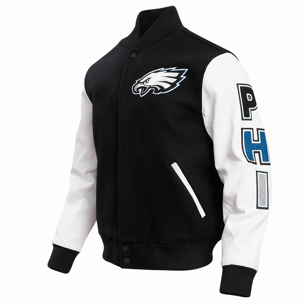 NFL PHILADELPHIA EAGLES CLASSIC WOOL MEN'S VARSITY JACKET (BLACK/WHITE)