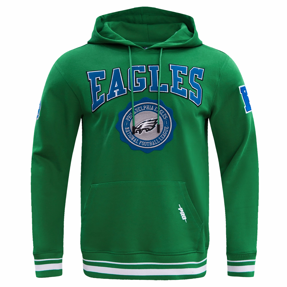 NFL PHILADELPHIA EAGLES CREST EMBLEM MEN'S RIB PO HOODIE (KELLY GREEN)