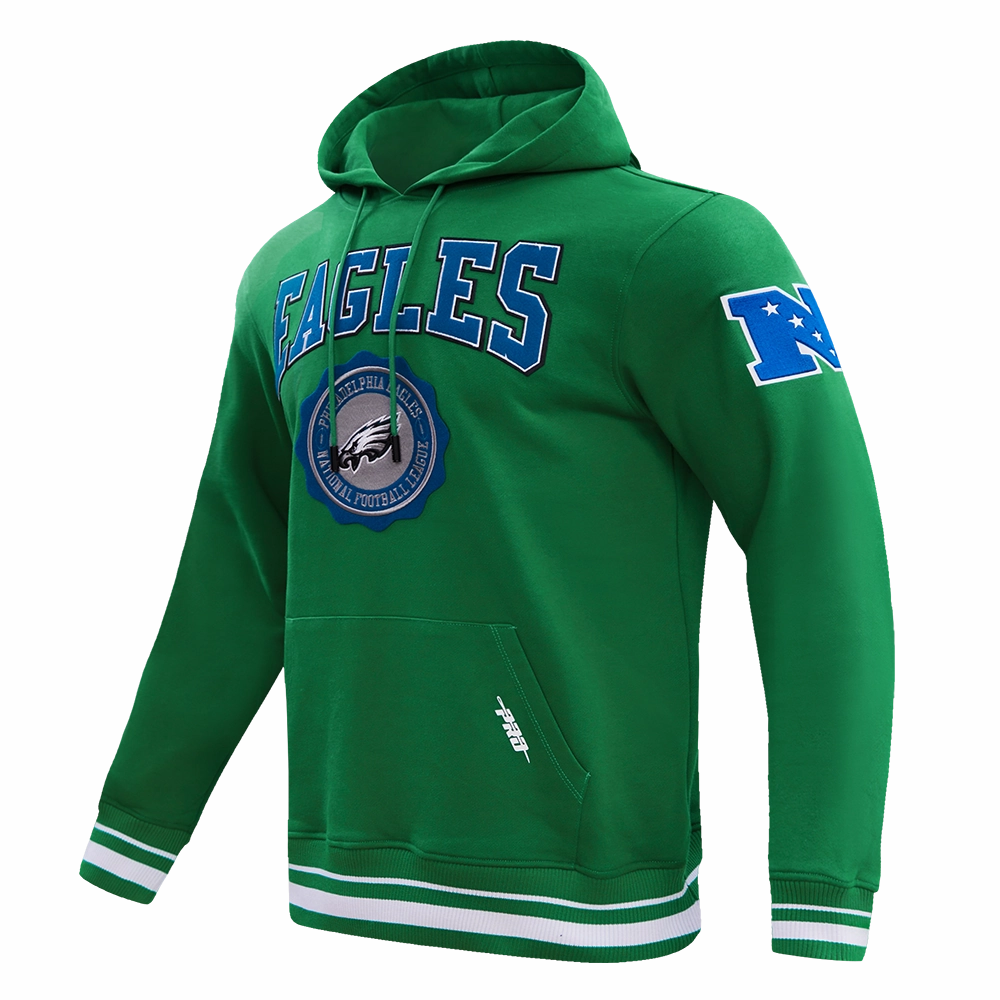 NFL PHILADELPHIA EAGLES CREST EMBLEM MEN'S RIB PO HOODIE (KELLY GREEN)