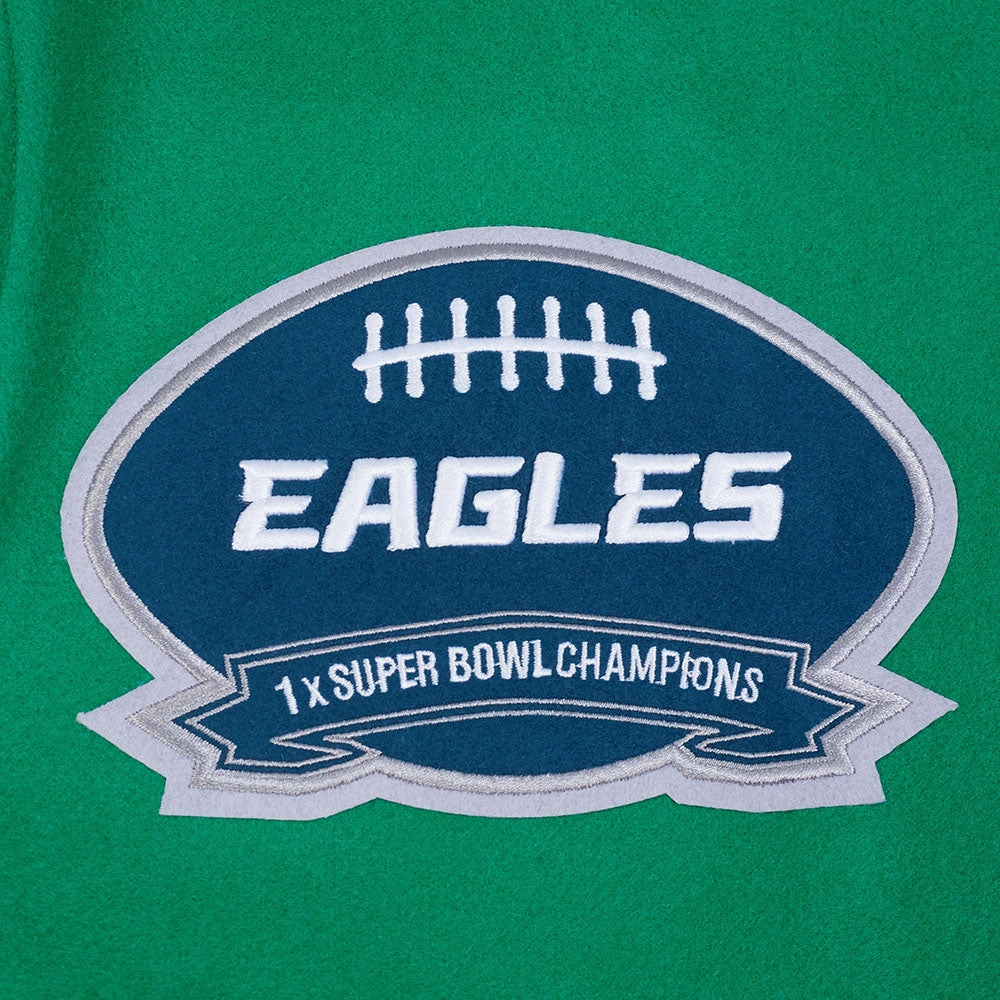 NFL PHILADELPHIA EAGLES CREST EMBLEM MEN'S WOOL VARSITY JACKET (KELLY GREEN)