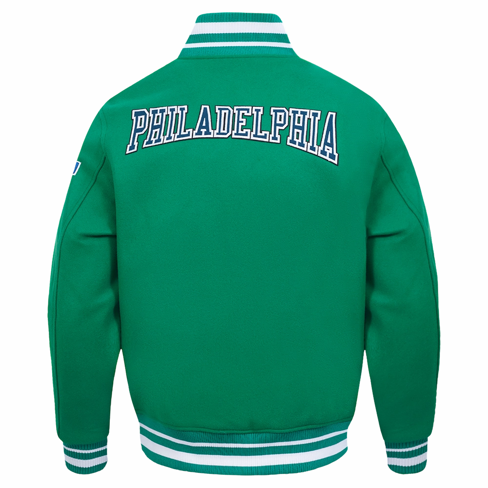 NFL PHILADELPHIA EAGLES CREST EMBLEM MEN'S WOOL VARSITY JACKET (KELLY GREEN)