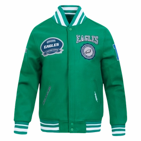 NFL PHILADELPHIA EAGLES CREST EMBLEM MEN'S WOOL VARSITY JACKET (KELLY GREEN)