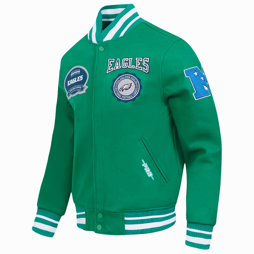 NFL PHILADELPHIA EAGLES CREST EMBLEM MEN'S WOOL VARSITY JACKET (KELLY GREEN)