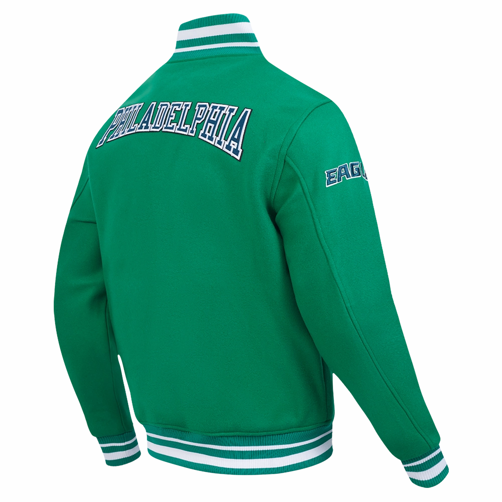 NFL PHILADELPHIA EAGLES CREST EMBLEM MEN'S WOOL VARSITY JACKET (KELLY GREEN)