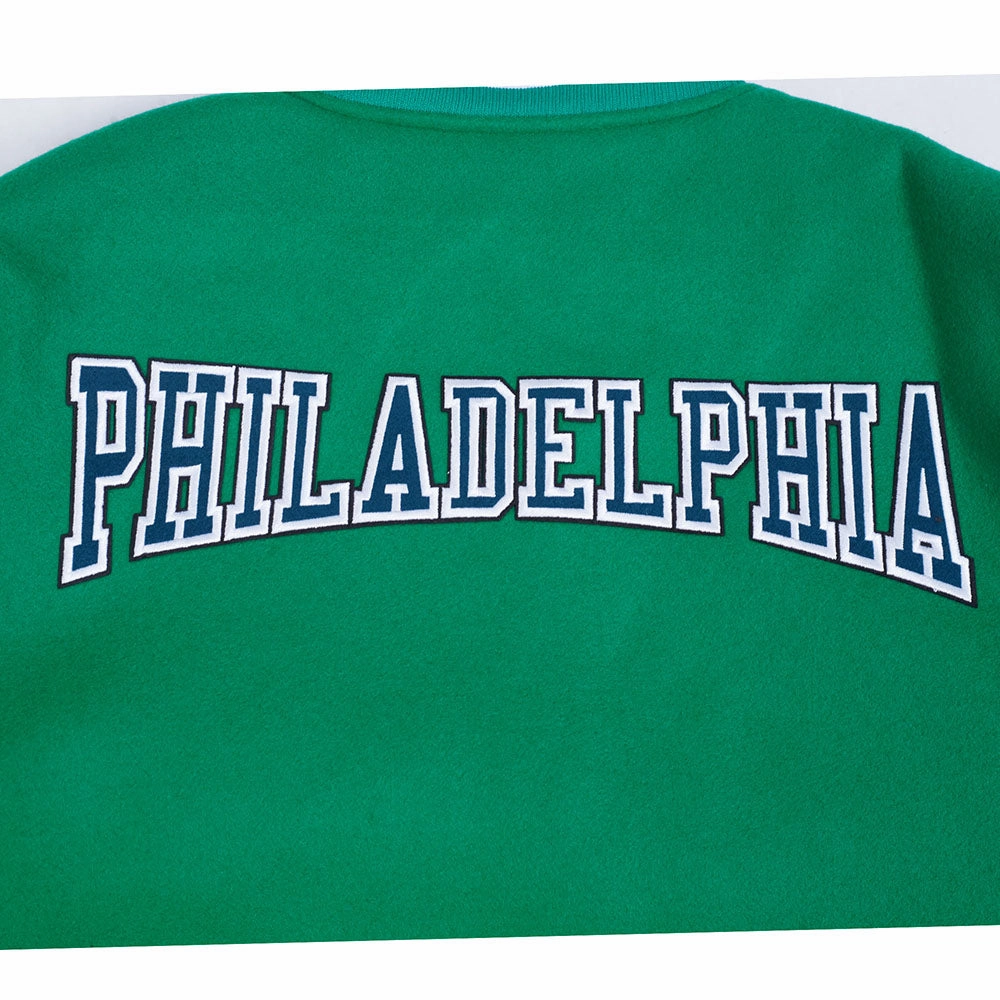 NFL PHILADELPHIA EAGLES CREST EMBLEM MEN'S WOOL VARSITY JACKET (KELLY GREEN)