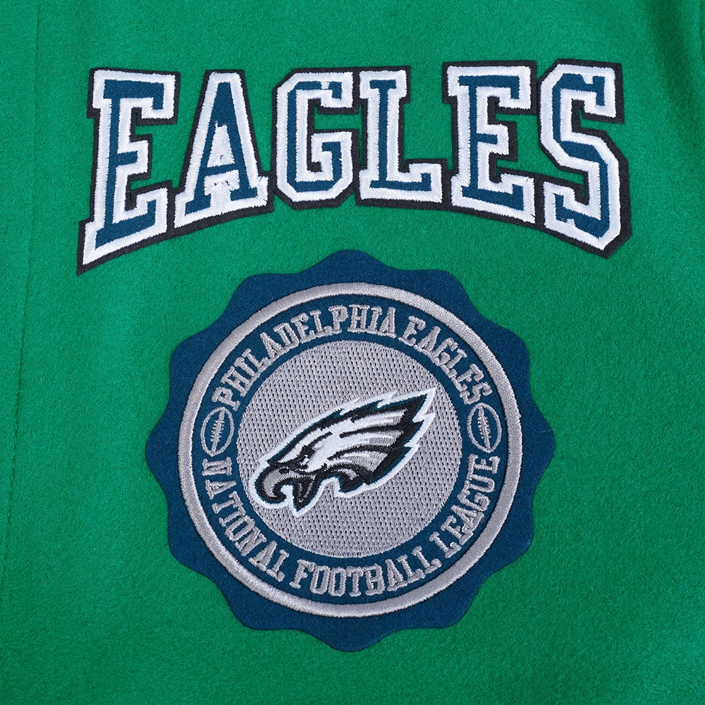 NFL PHILADELPHIA EAGLES CREST EMBLEM MEN'S WOOL VARSITY JACKET (KELLY GREEN)