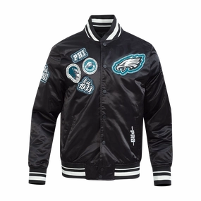 NFL PHILADELPHIA EAGLES DIY PICK STITCH MEN'S RIB SATIN JACKET (BLACK)