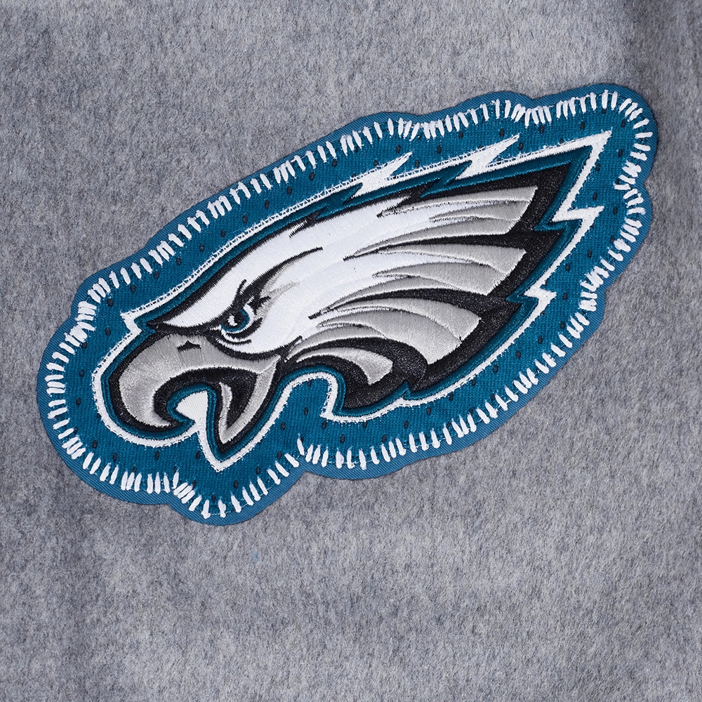NFL PHILADELPHIA EAGLES DIY PICK STITCH MEN'S RIB WOOL VARSITY JACKE (HEATHER GREY/WHITE/BLACK)