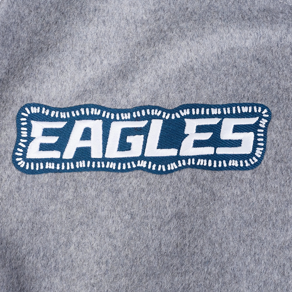 NFL PHILADELPHIA EAGLES DIY PICK STITCH MEN'S RIB WOOL VARSITY JACKE (HEATHER GREY/WHITE/BLACK)