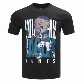 NFL PHILADELPHIA EAGLES JALEN HURTS #1 REMIX AVATAR MEN'S SINGLE JERSEY TEE (BLACK)