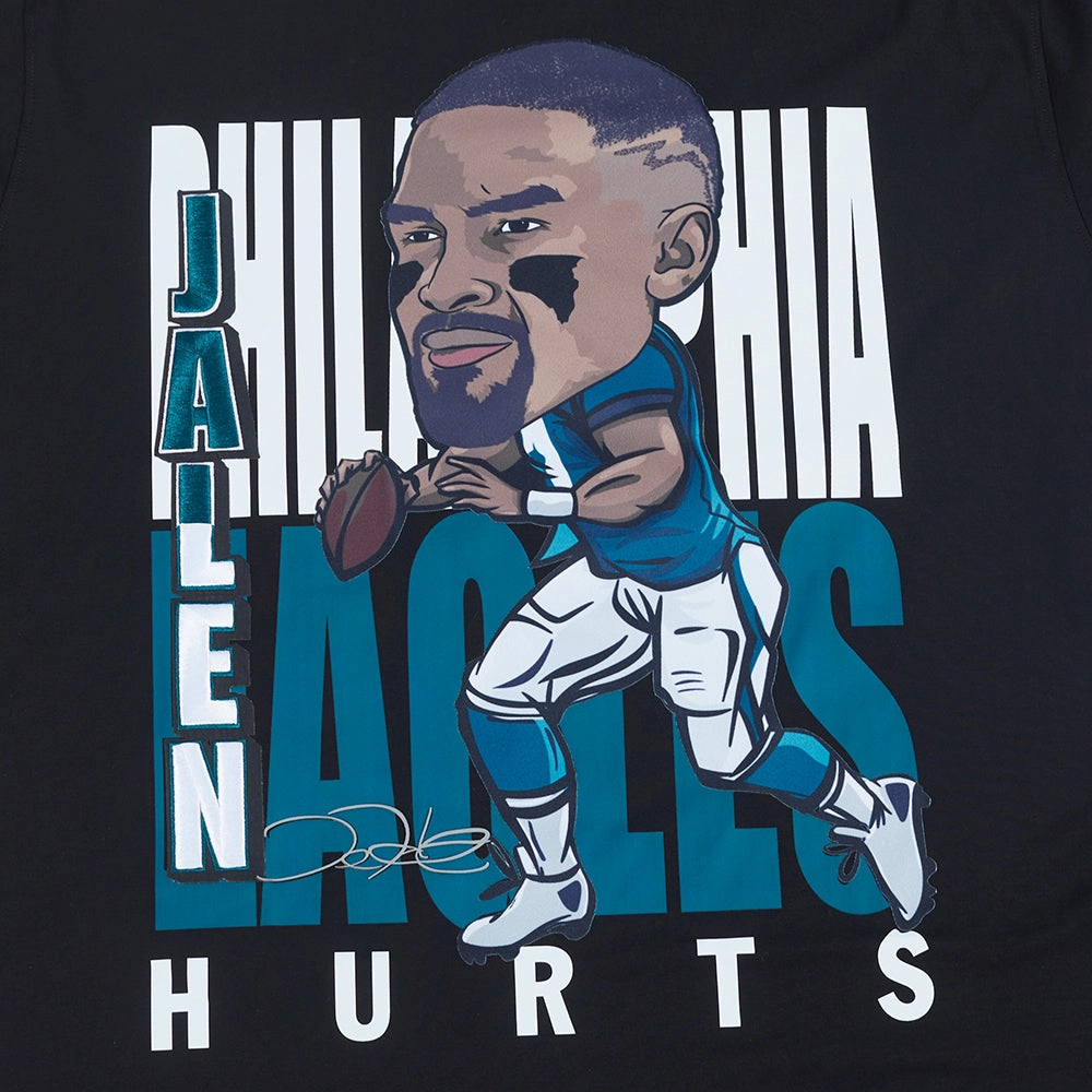 NFL PHILADELPHIA EAGLES JALEN HURTS #1 REMIX AVATAR MEN'S SINGLE JERSEY TEE (BLACK)