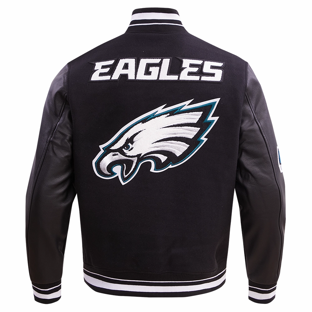 NFL PHILADELPHIA EAGLES MASHUP MEN'S RIB WOOL VARSITY JACKET (BLACK)