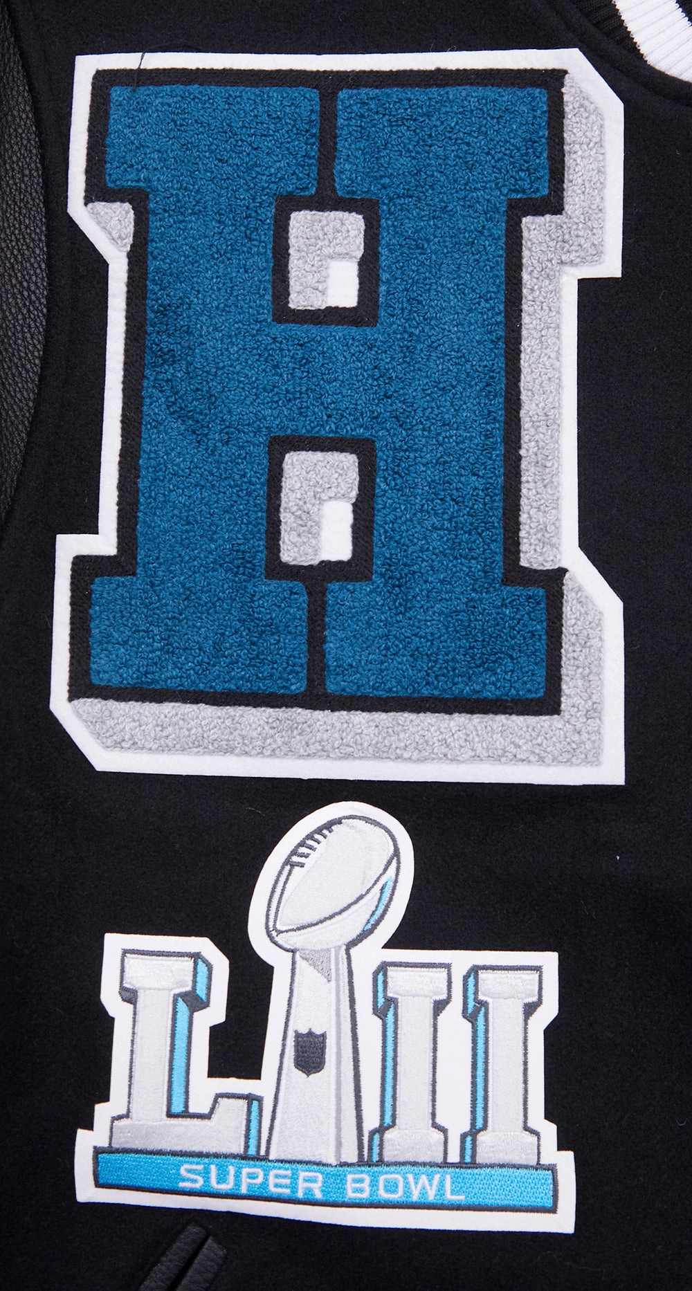 NFL PHILADELPHIA EAGLES MASHUP MEN'S RIB WOOL VARSITY JACKET (BLACK)