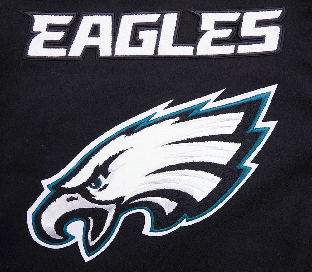 NFL PHILADELPHIA EAGLES MASHUP MEN'S RIB WOOL VARSITY JACKET (BLACK)