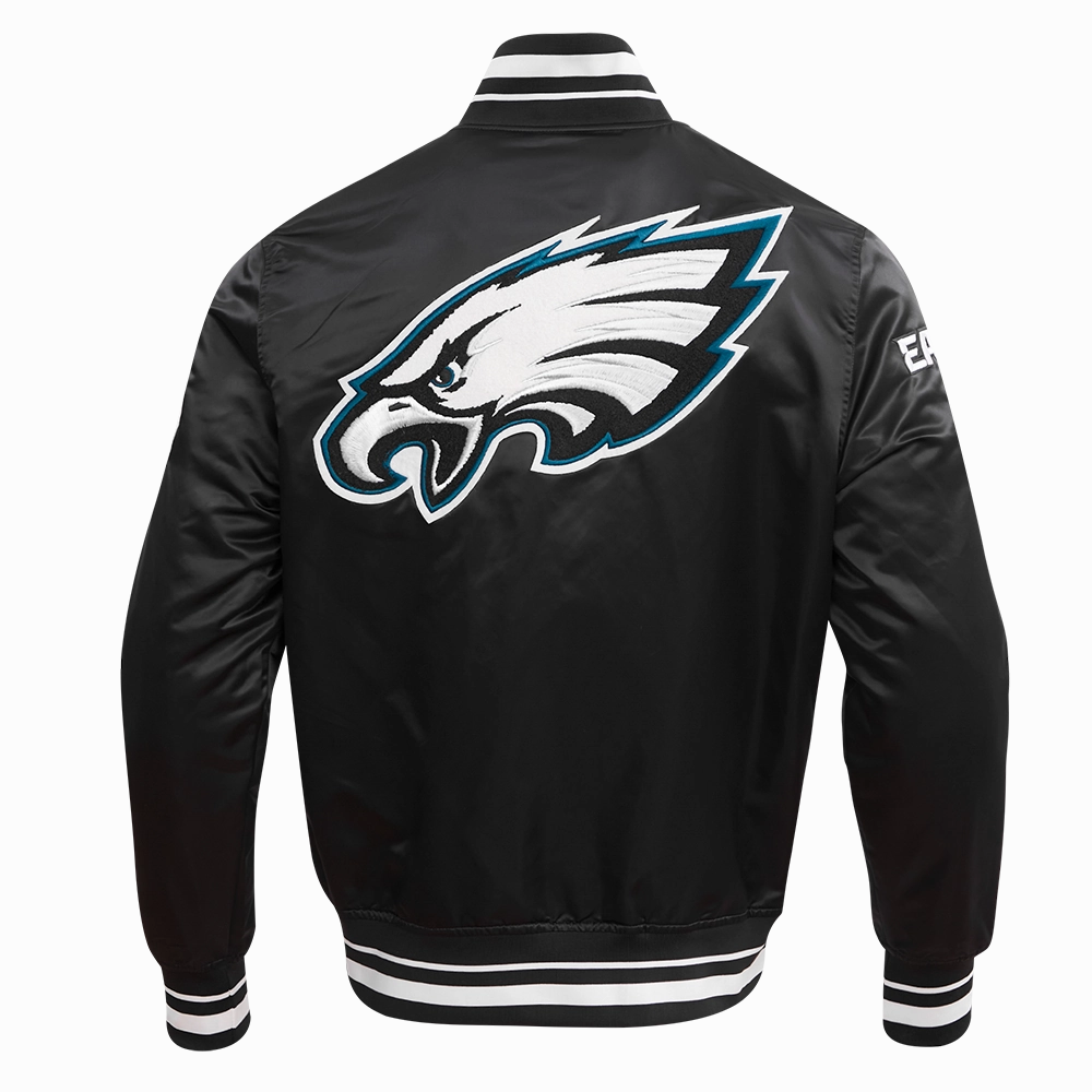 NFL PHILADELPHIA EAGLES MASHUP RIB MEN'S SATIN JACKET (BLACK)