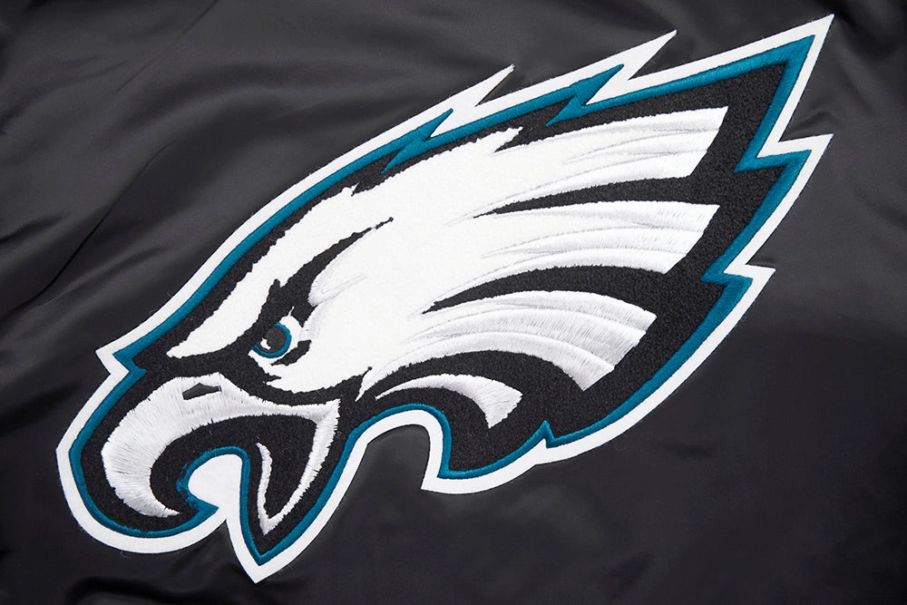 NFL PHILADELPHIA EAGLES MASHUP RIB MEN'S SATIN JACKET (BLACK)