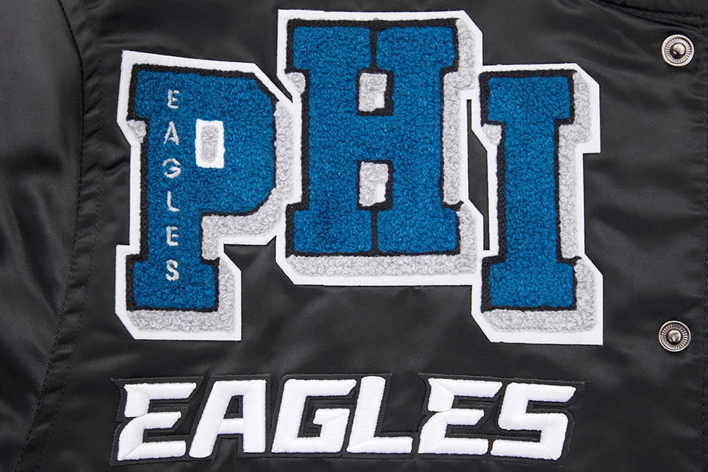 NFL PHILADELPHIA EAGLES MASHUP RIB MEN'S SATIN JACKET (BLACK)