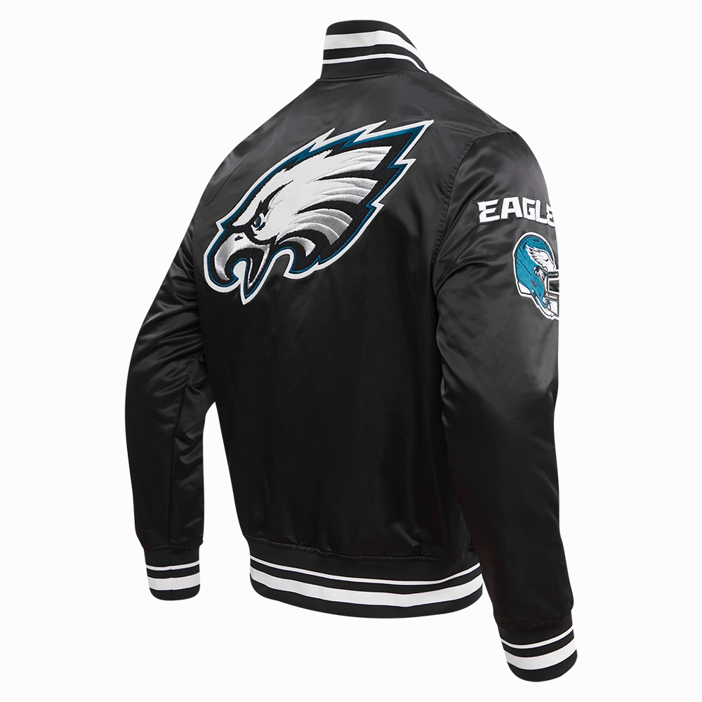 NFL PHILADELPHIA EAGLES MASHUP RIB MEN'S SATIN JACKET (BLACK)