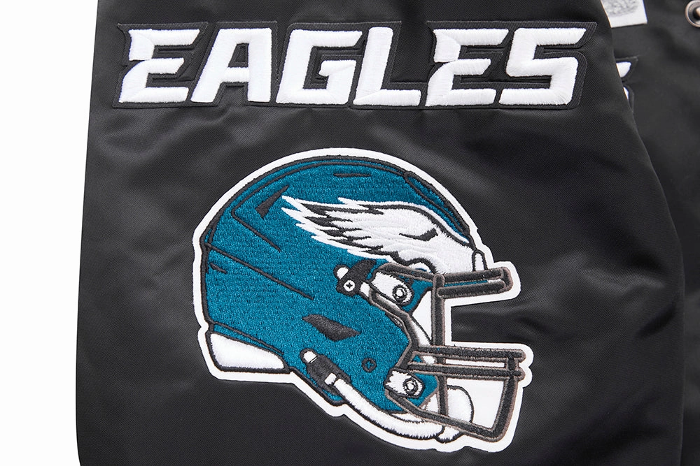 NFL PHILADELPHIA EAGLES MASHUP RIB MEN'S SATIN JACKET (BLACK)