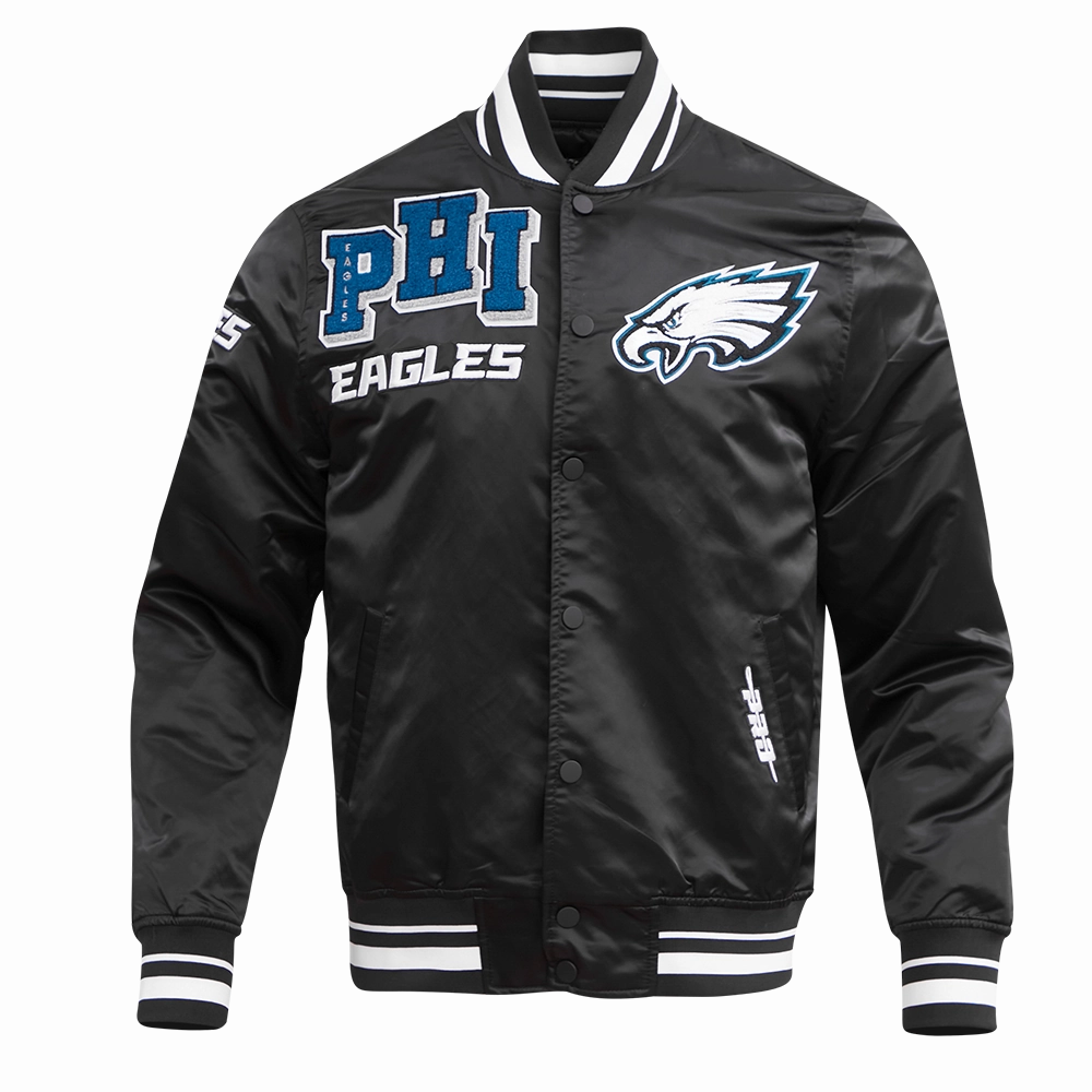 NFL PHILADELPHIA EAGLES MASHUP RIB MEN'S SATIN JACKET (BLACK)
